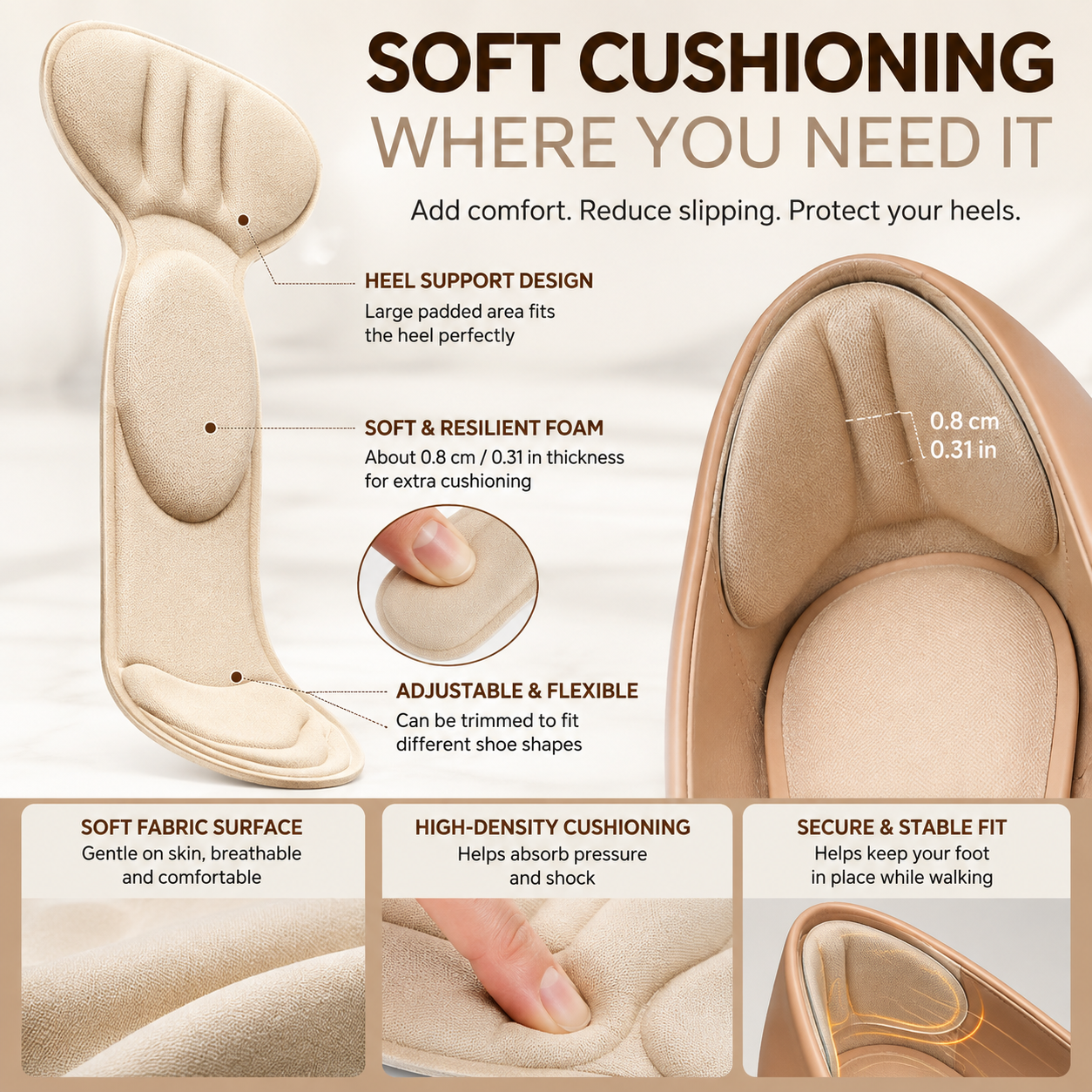 Soft cushioned heel pad design