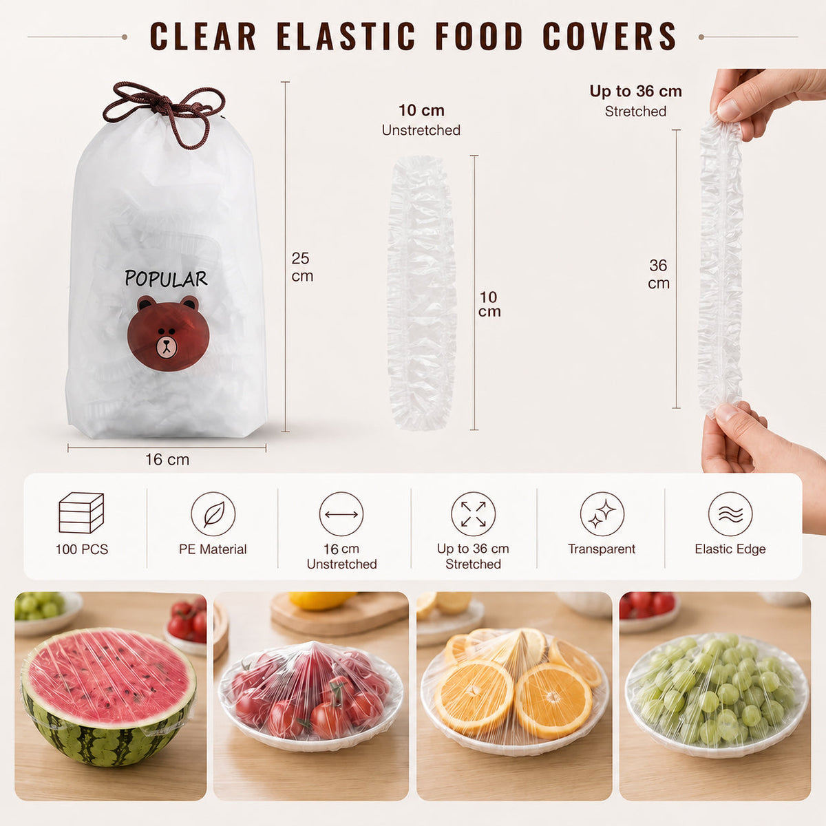 🍽️100PCS Disposable Stretch Food Covers -Elastic Bowl Covers for Kitchen Storage