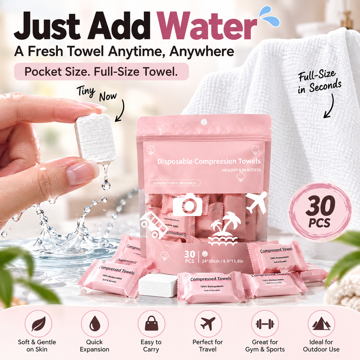 🎉 Last Day 50% OFF-30-Pack Disposable Compressed Towels – Soft, Absorbent & Travel-Friendly
