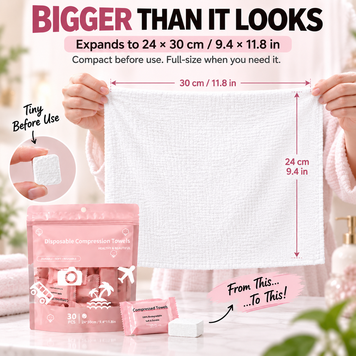 🎉 Last Day 50% OFF-30-Pack Disposable Compressed Towels – Soft, Absorbent & Travel-Friendly