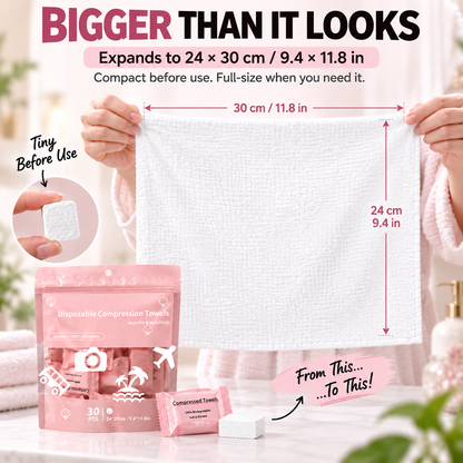 🎉 Last Day 50% OFF-30-Pack Disposable Compressed Towels – Soft, Absorbent & Travel-Friendly