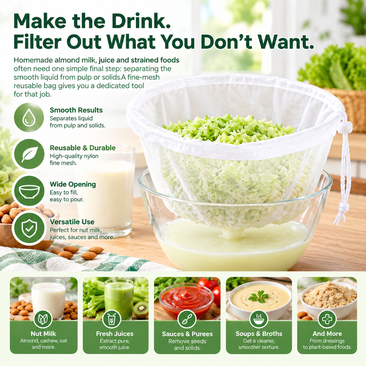 🚨 Last Day 50% OFF | 🥛 Bowl-Shaped Nylon Nut Milk Bag – Reusable & Easy-to-Use Strainer