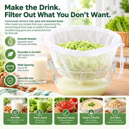 🚨 Last Day 50% OFF | 🥛 Bowl-Shaped Nylon Nut Milk Bag – Reusable & Easy-to-Use Strainer