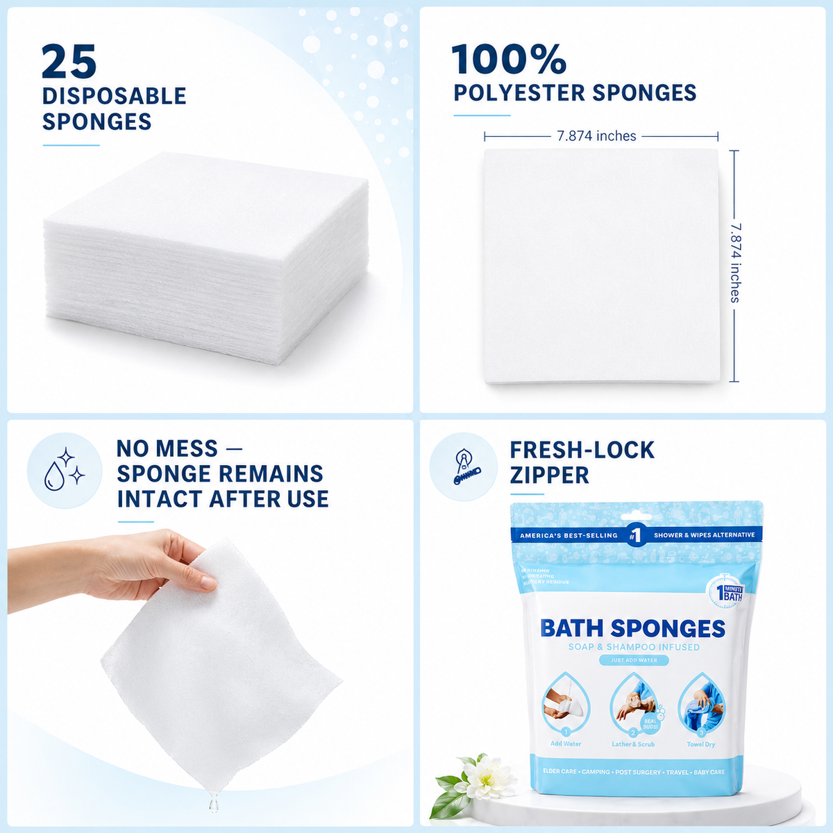 ⏳ Last Day 50% OFF | 🫧 25-Pack Rinse-Free Bathing Sponges – Feel Fresh Without a Shower!