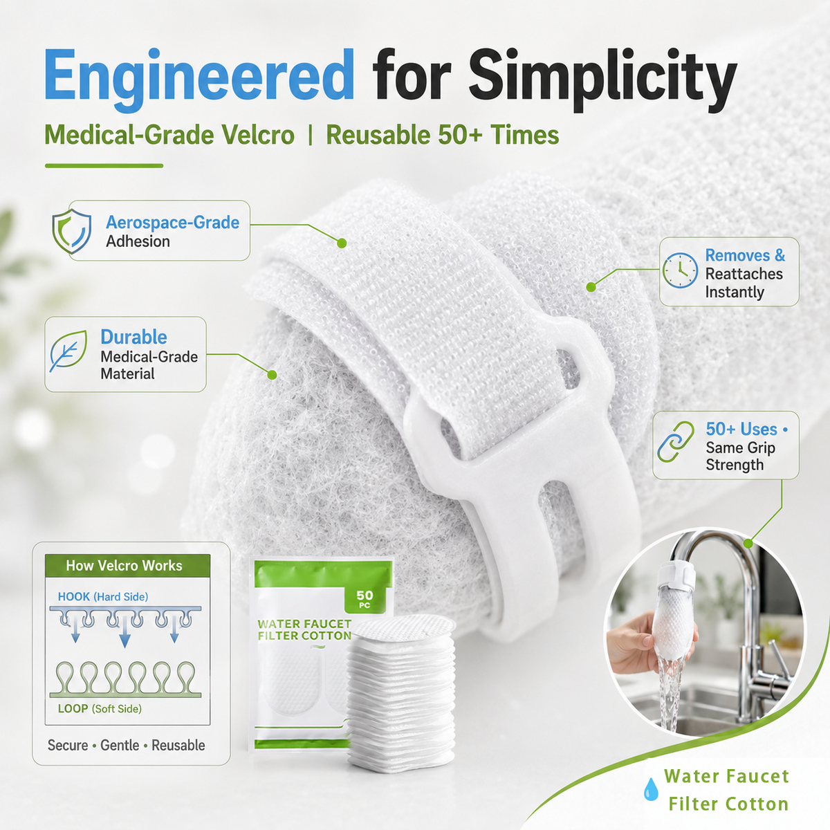 💧 50PCS Faucet Filter Bags – Reusable Fine Mesh Sediment & Rust Catcher with Adjustable Straps