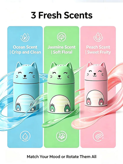 Toilet cleaner bottle set (featuring Ocean, Jasmine, Peach, Lemon, and Strawberry scents; tri-color design) with powerful cleaning tablets; suitable for indoor home use.