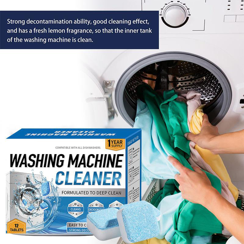 Washing Machine Cleaner Descaler 12 Pack - Deep Cleaning Tablets For HE Front Loader & Top Load Washer, Septic Safe Eco-Friendly Deodorizer, Clean Inside Drum and Laundry Tub Seal - 12 Month Supply
