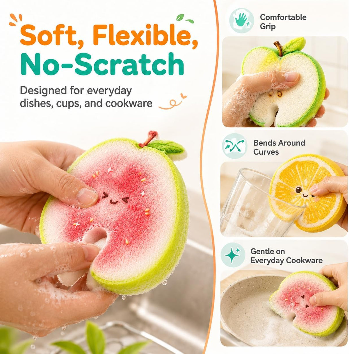 🔥 BIG SALE-🧽 Fruit-Shaped Compressed Cellulose Sponges – 3 Pack | ⏳ Last Day 50% OFF
