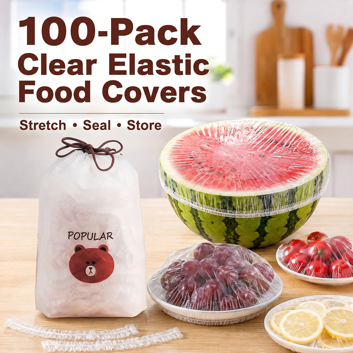 🍽️100PCS Disposable Stretch Food Covers -Elastic Bowl Covers for Kitchen Storage