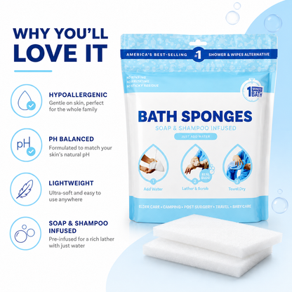 ⏳ Last Day 50% OFF | 🫧 25-Pack Rinse-Free Bathing Sponges – Feel Fresh Without a Shower!