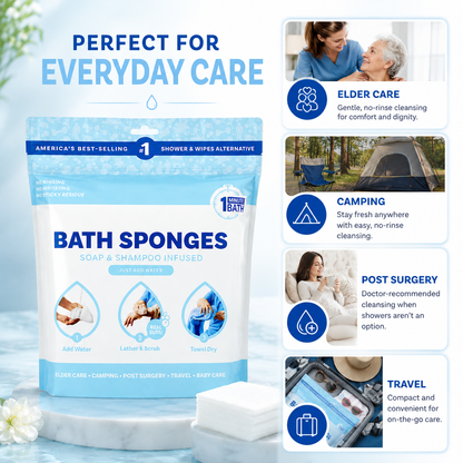 ⏳ Last Day 50% OFF | 🫧 25-Pack Rinse-Free Bathing Sponges – Feel Fresh Without a Shower!