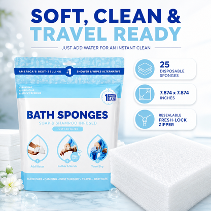 ⏳ Last Day 50% OFF | 🫧 25-Pack Rinse-Free Bathing Sponges – Feel Fresh Without a Shower!