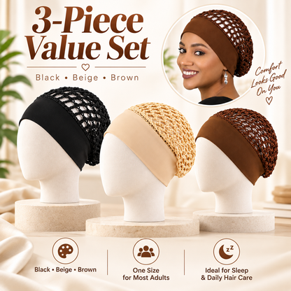 🔥 Last Day 50% OFF |🎉3-Piece Stretchy Wide-Edge Sleeping Cap Set