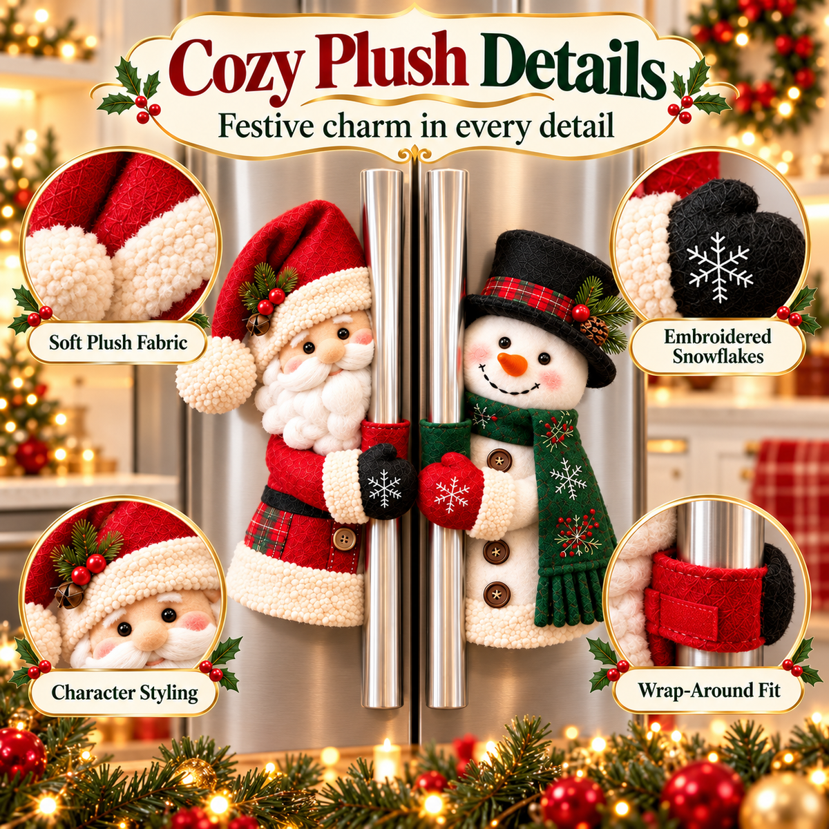 🎉Christmas Santa & Snowman Handle Huggers – Set of 2, Holiday Kitchen Decor