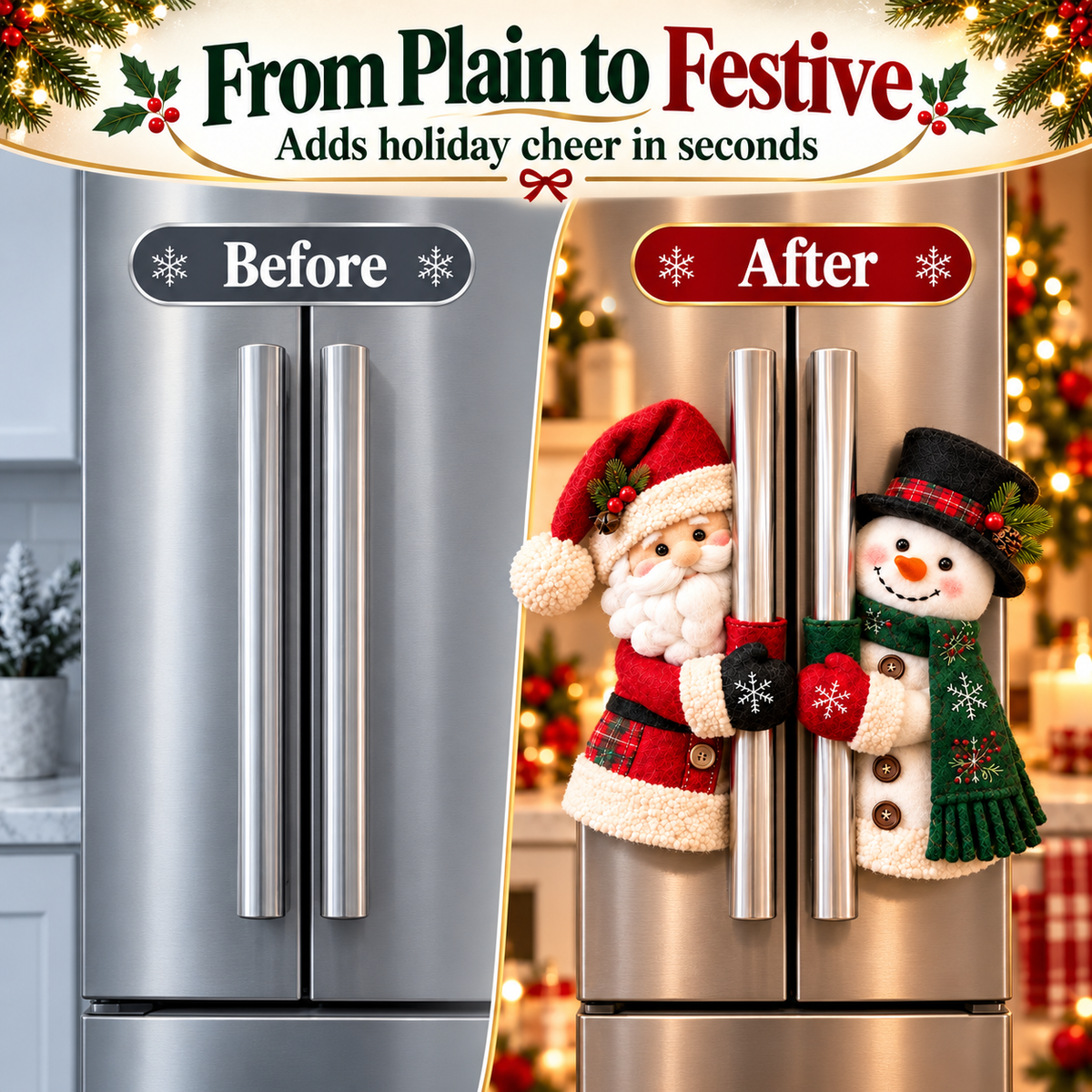 🎉Christmas Santa & Snowman Handle Huggers – Set of 2, Holiday Kitchen Decor