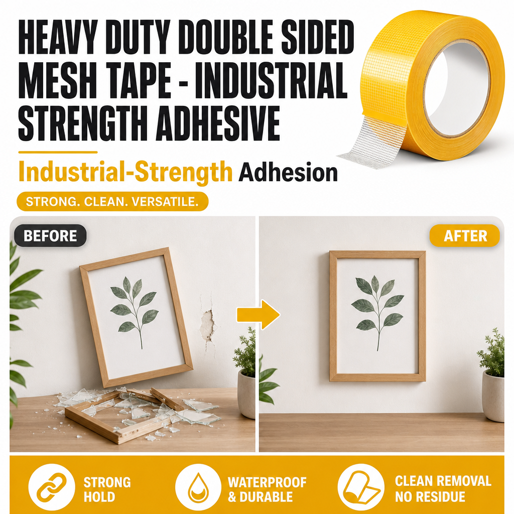 ⏳ Last Day 50% OFF | 🛠️Heavy-Duty Double-Sided Mesh Tape – Industrial-Strength Adhesive