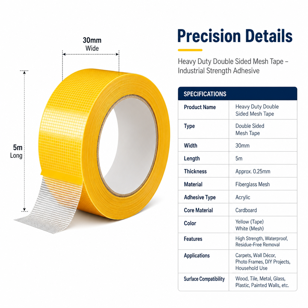 ⏳ Last Day 50% OFF | 🛠️Heavy-Duty Double-Sided Mesh Tape – Industrial-Strength Adhesive
