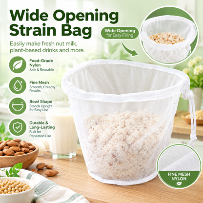 🚨 Last Day 50% OFF | 🥛 Bowl-Shaped Nylon Nut Milk Bag – Reusable & Easy-to-Use Strainer
