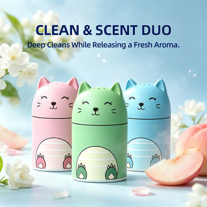 Toilet cleaner bottle set (featuring Ocean, Jasmine, Peach, Lemon, and Strawberry scents; tri-color design) with powerful cleaning tablets; suitable for indoor home use.