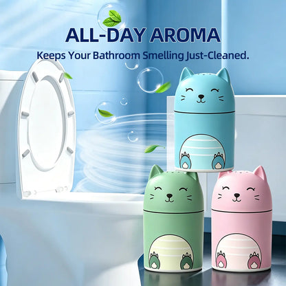 Toilet cleaner bottle set (featuring Ocean, Jasmine, Peach, Lemon, and Strawberry scents; tri-color design) with powerful cleaning tablets; suitable for indoor home use.