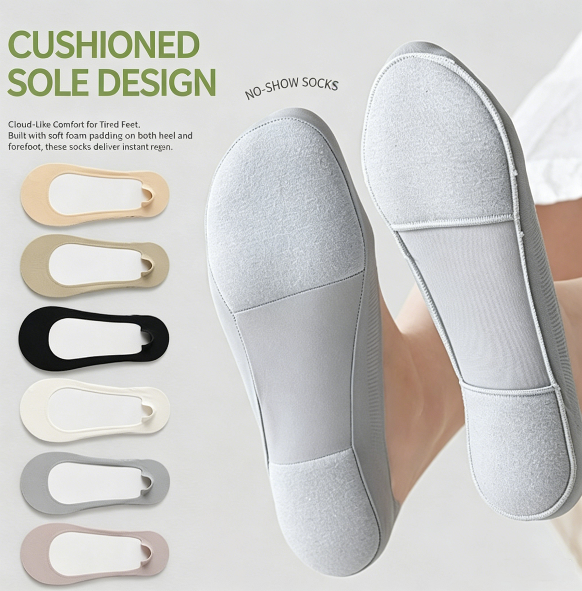 ✨Cushioned No-Show Socks – Soft Invisible Socks for All-Day Foot Relief