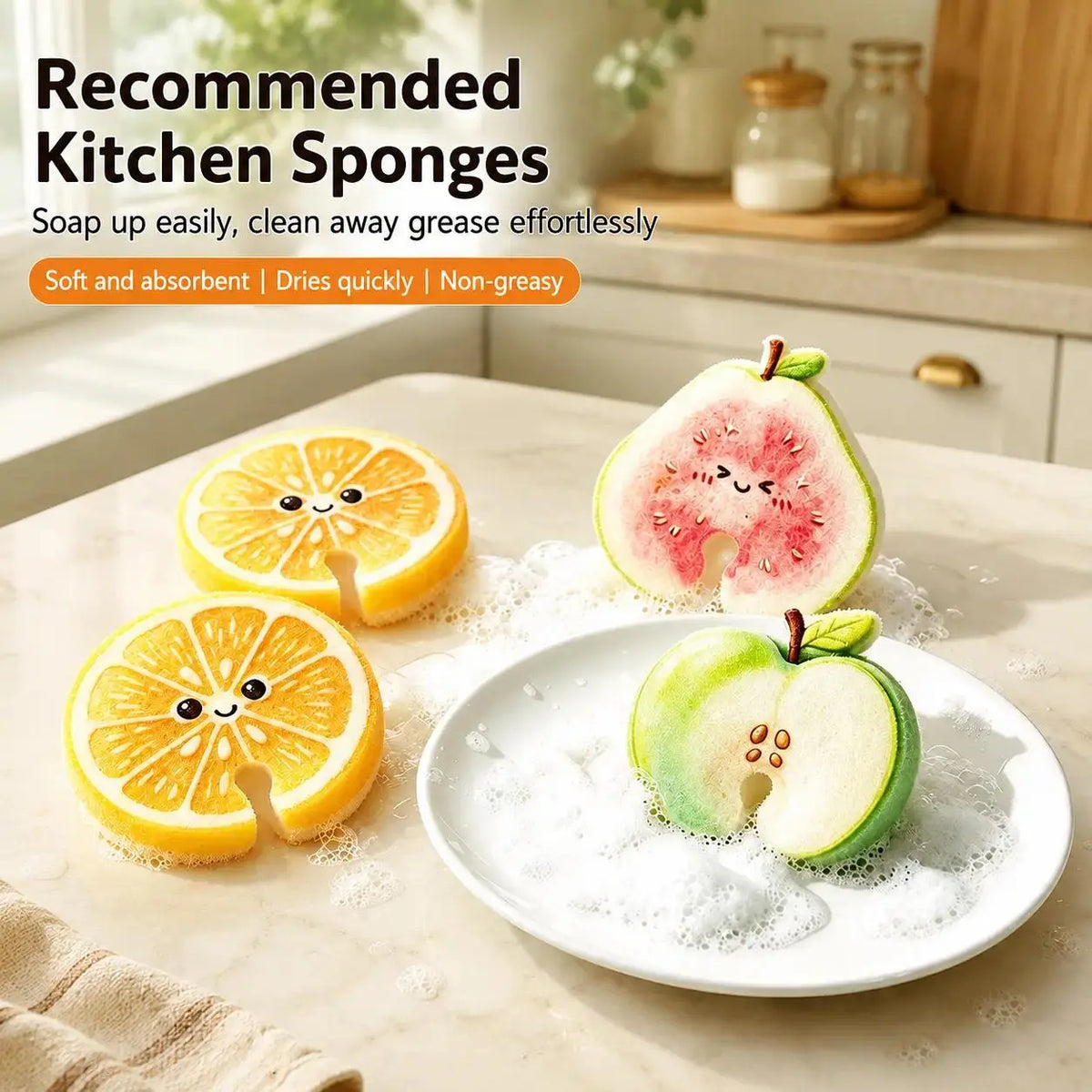 🔥 BIG SALE-🧽 Fruit-Shaped Compressed Cellulose Sponges – 3 Pack | ⏳ Last Day 50% OFF