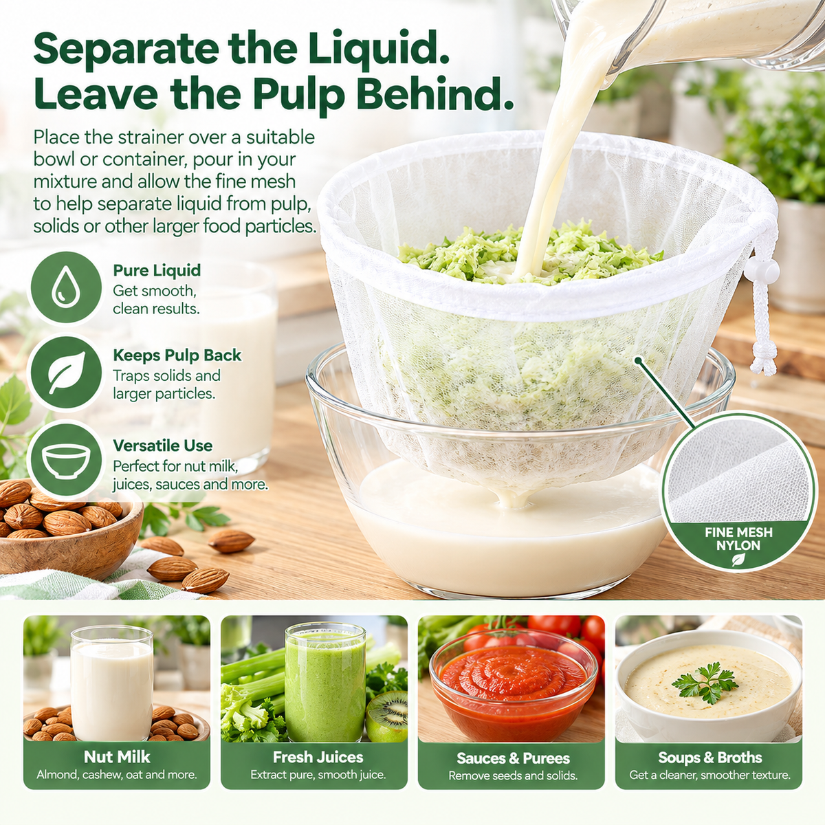 🚨 Last Day 50% OFF | 🥛 Bowl-Shaped Nylon Nut Milk Bag – Reusable & Easy-to-Use Strainer