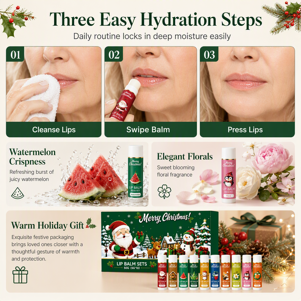 ⏳ Last Day 50% OFF| 🎄💋Christmas Moisturizing Lip Balm Set – Hydrating, Long-Lasting, Perfect Holiday Gift