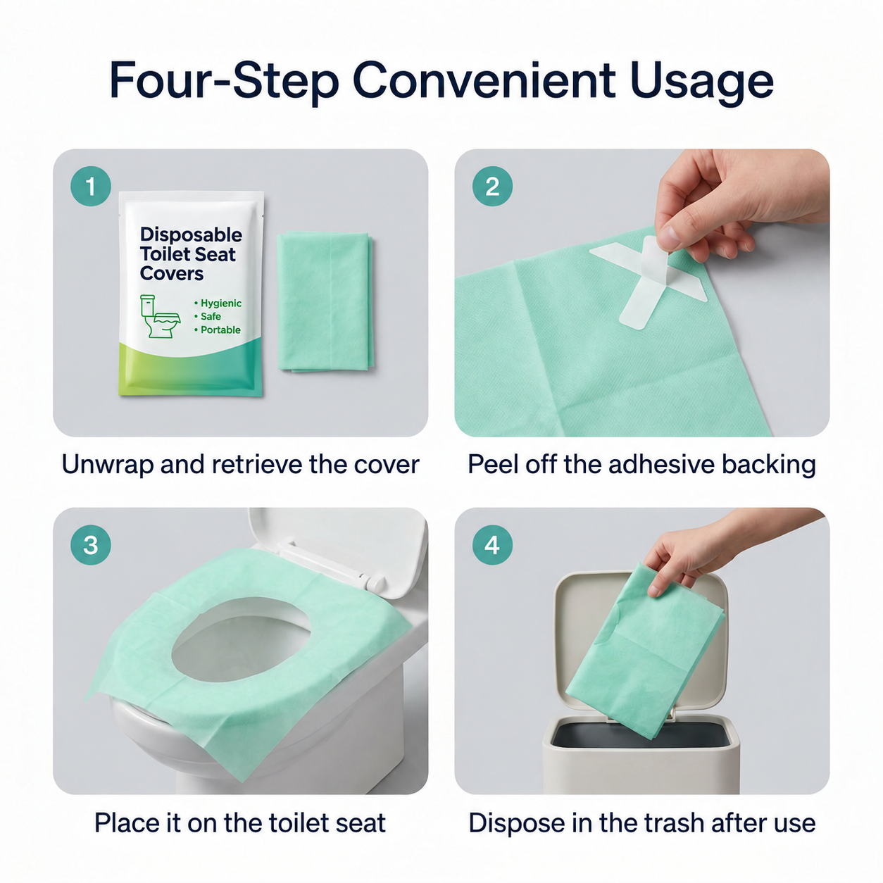 Four steps for using disposable toilet seat cover