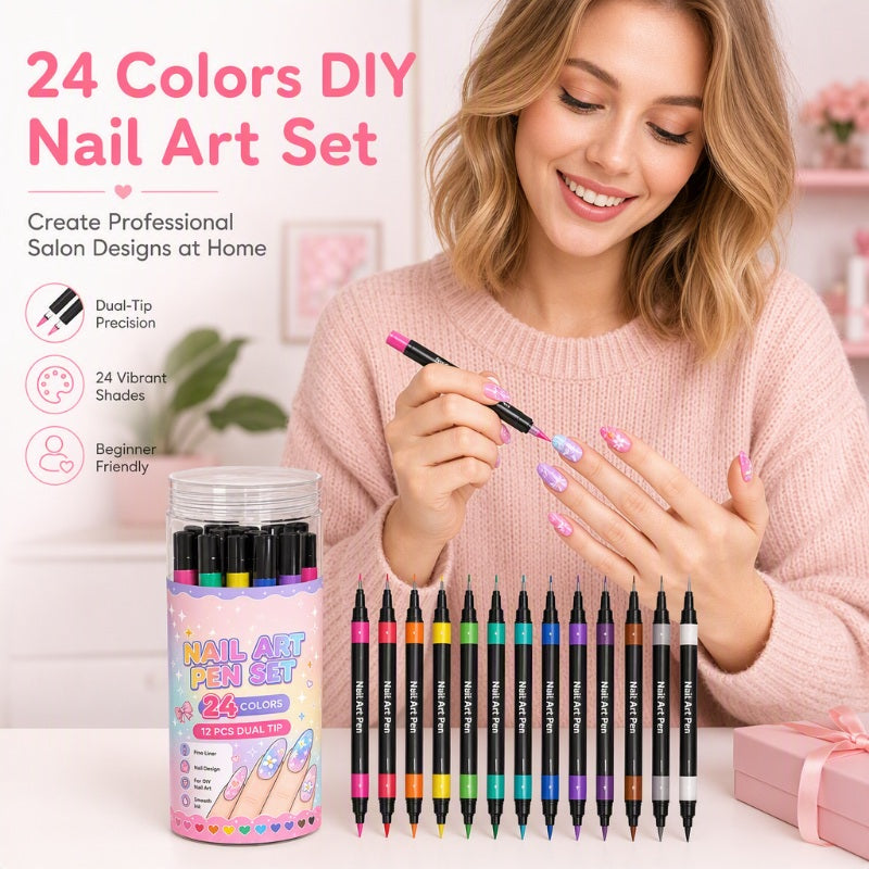 💅✨ 24 Colors Dual-Ended Nail Art Pens Set