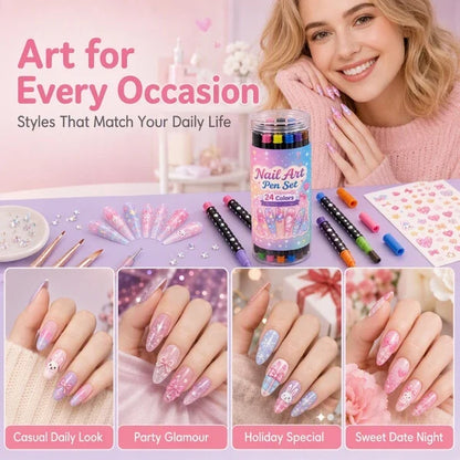 💅✨ 24 Colors Dual-Ended Nail Art Pens Set