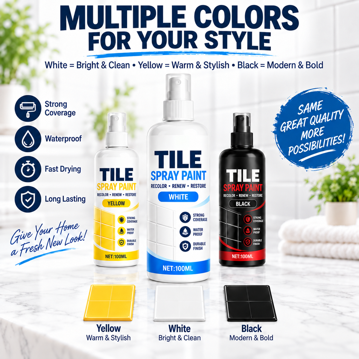 ⏳ Last Day 50% OFF | 🎨Tile Renewal Spray Paint – 100ml, 3 Colors