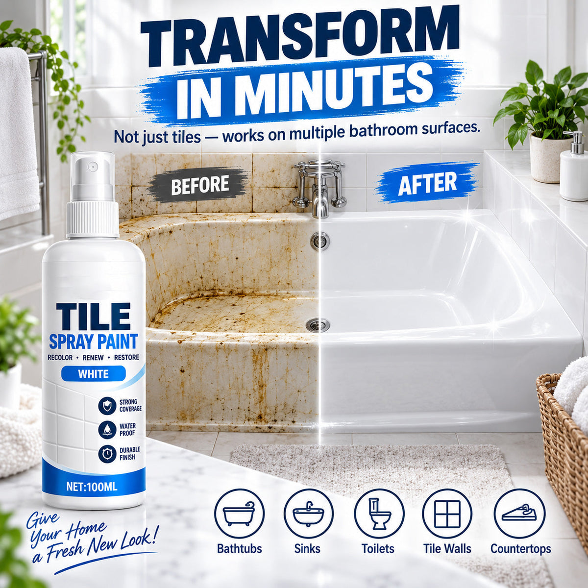 ⏳ Last Day 50% OFF | 🎨Tile Renewal Spray Paint – 100ml, 3 Colors