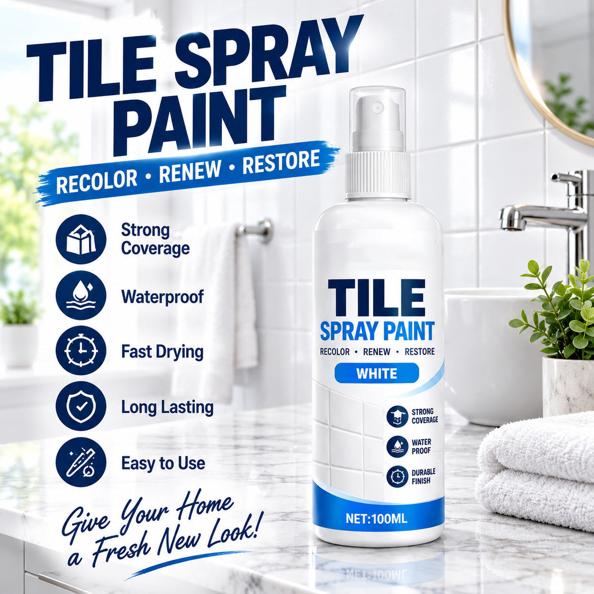 ⏳ Last Day 50% OFF | 🎨Tile Renewal Spray Paint – 100ml, 3 Colors